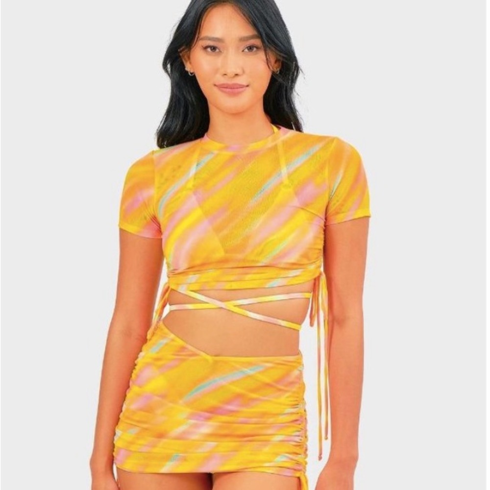 BLACKBOUGH CABANA MESH SET SEIM COVER UP NEW! RUCHED SIDES MANGO PINK NEW!SIZE S